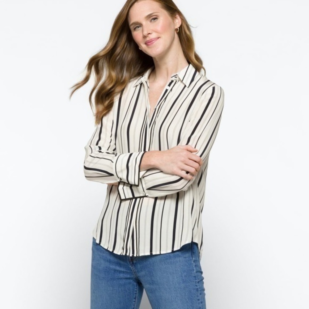 CLUB MONACO Tonal Edge Silk Blouse White / Black L